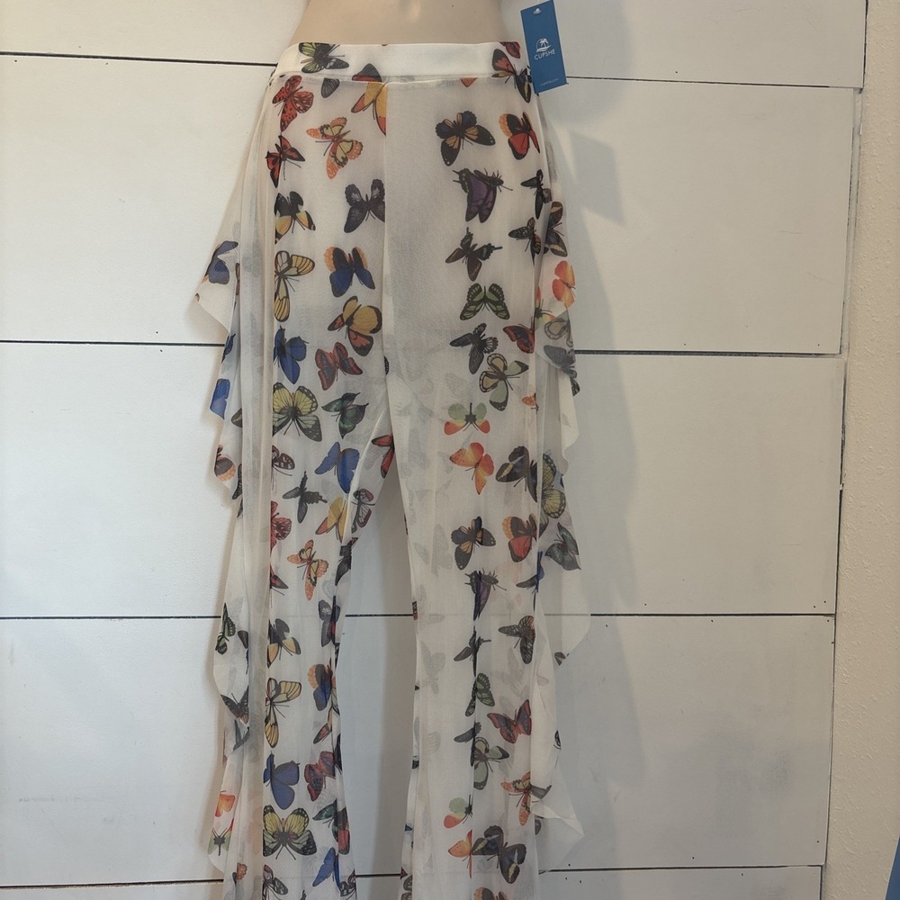 Swimsuit Covet-up Flowing Pants With Butterflies
